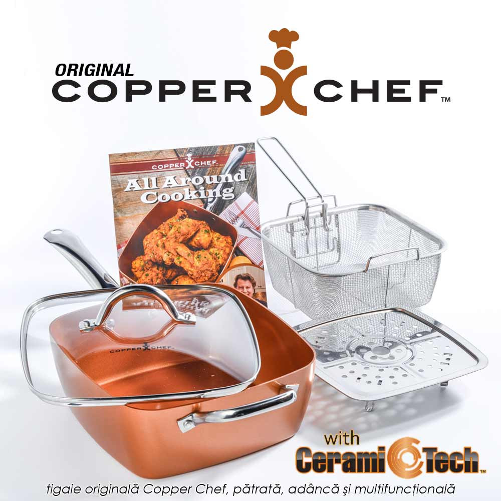 Copper Chef Original - Tigaie Patrata Adanca Multifunctionala Set 4 Piese